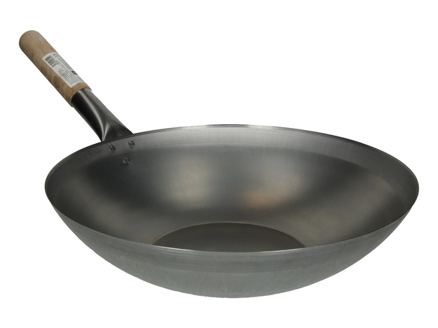 Flacher Wok mit Holzgriff (38 cm)